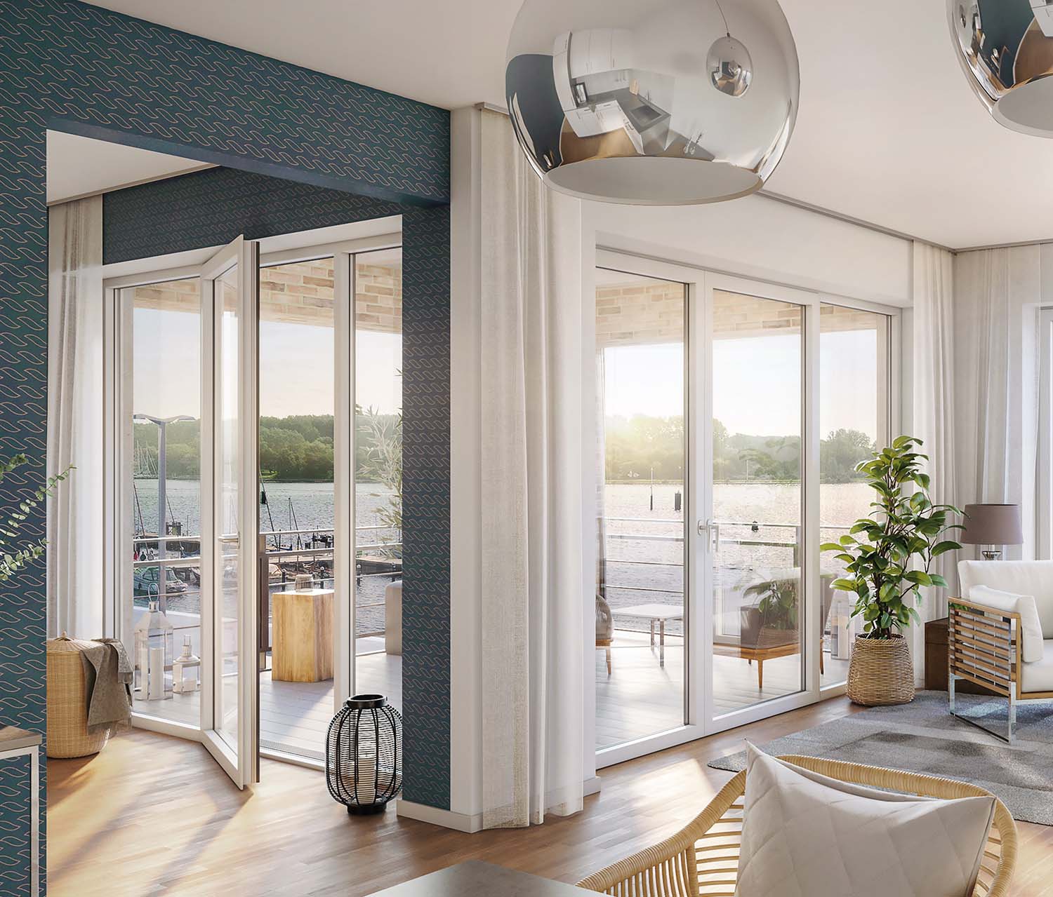 Wohnzimmer mit geöffneter Balkontür